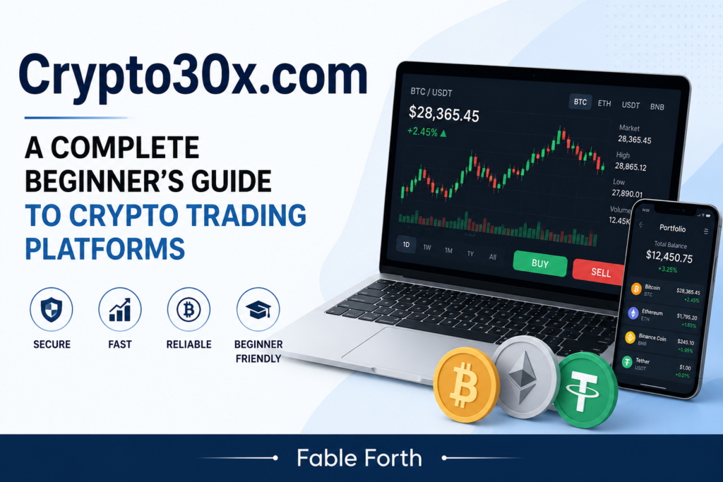 Crypto30x.com platform interface showing cryptocurrency trading charts